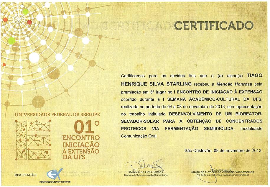 Certificado I Encontro de Iniciação à Extensão - Discente
